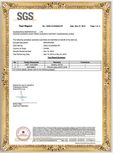 CHINA GUANGZHOU BMPAPER CO.,LTD Certificaten