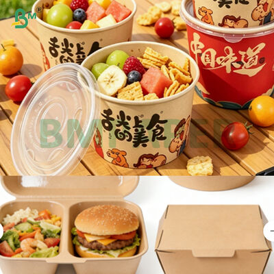 FDA Oliebestendige PE-gecoate straatvoedselpapier microwavebaar voor voedselcontainer